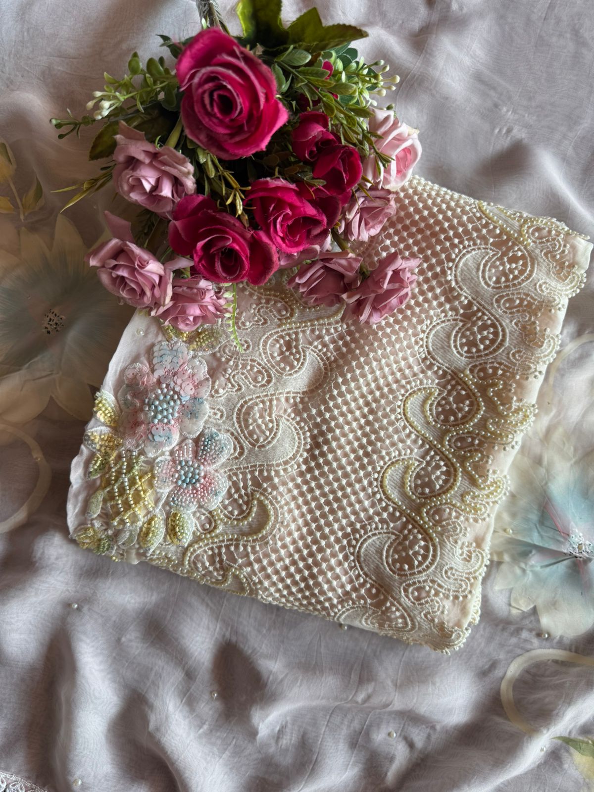 soft organza with Beautiful lacy front pannel