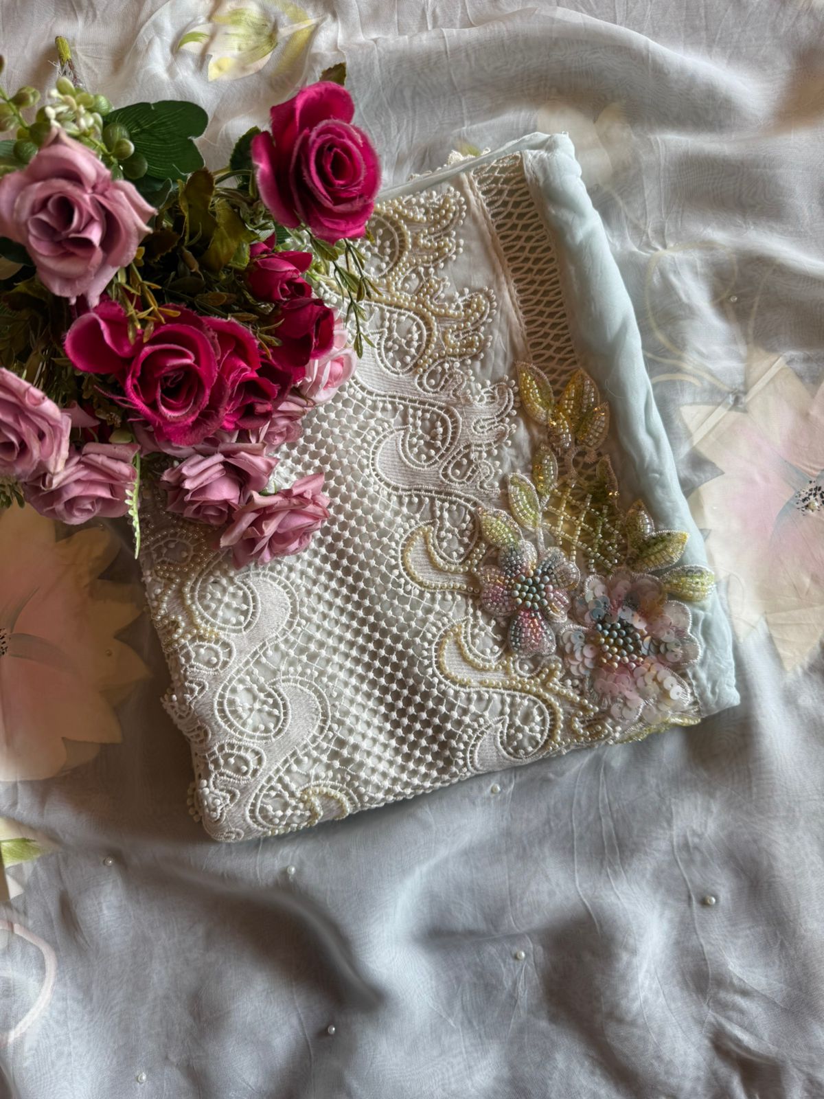 soft organza with Beautiful lacy front pannel