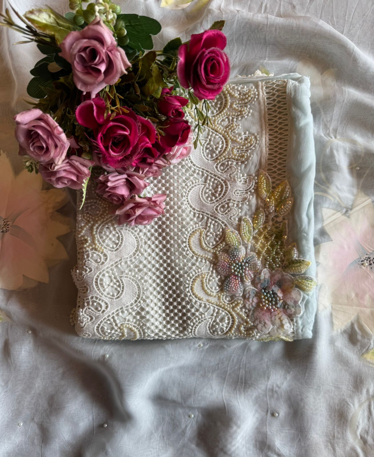 soft organza with Beautiful lacy front pannel