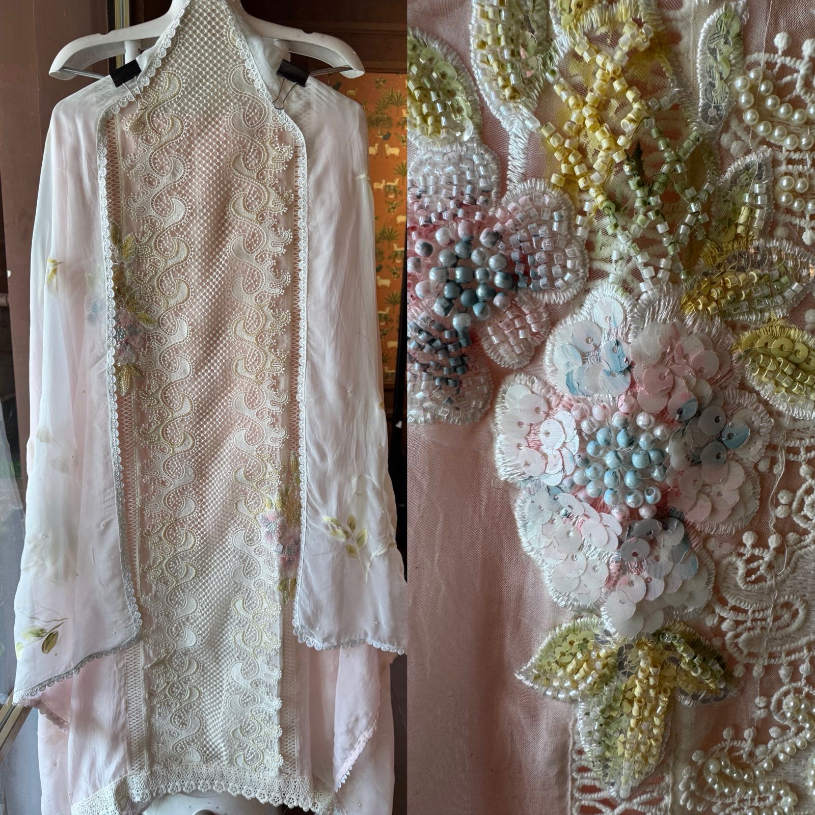 soft organza with Beautiful lacy front pannel