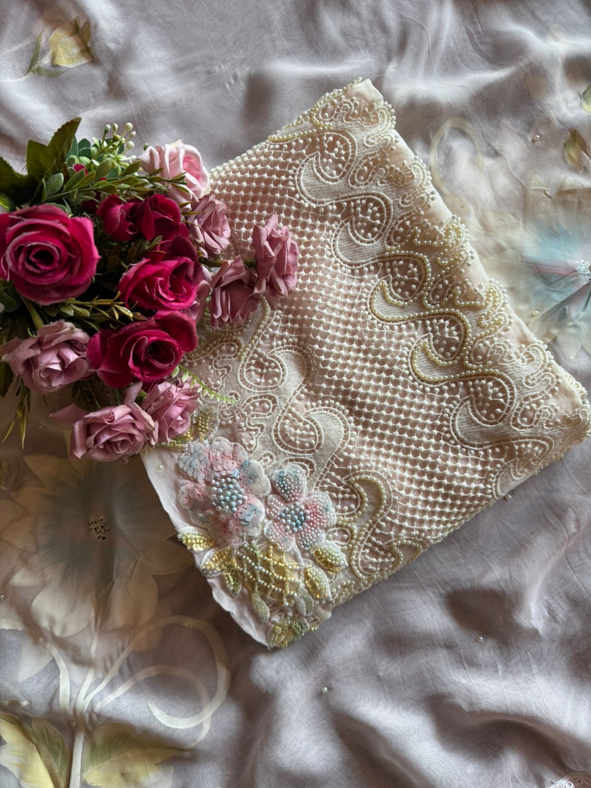 soft organza with Beautiful lacy front pannel