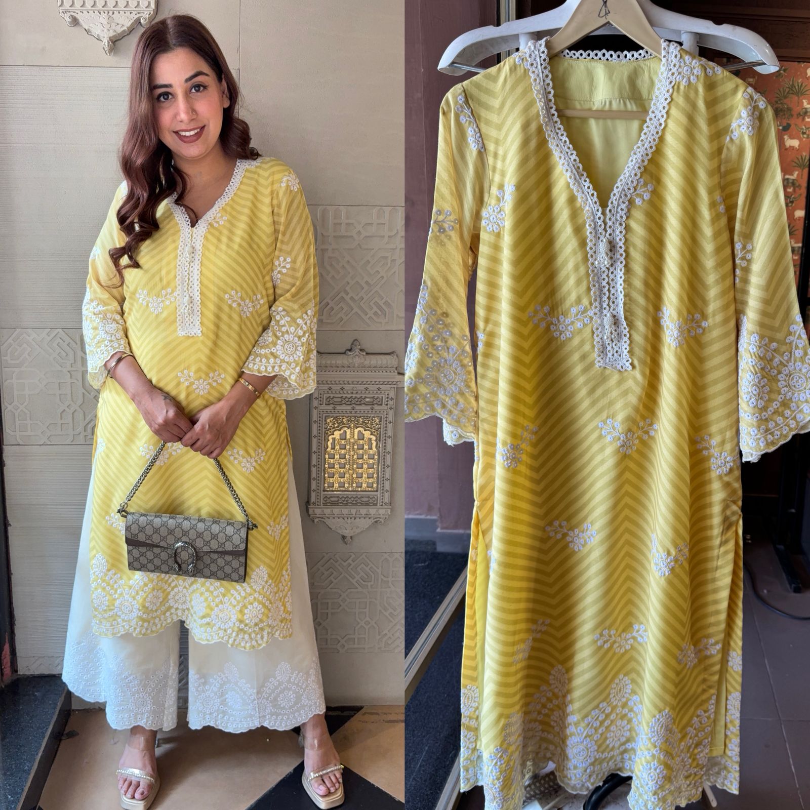 Self digital printed Stitched Mul cotton Kurta