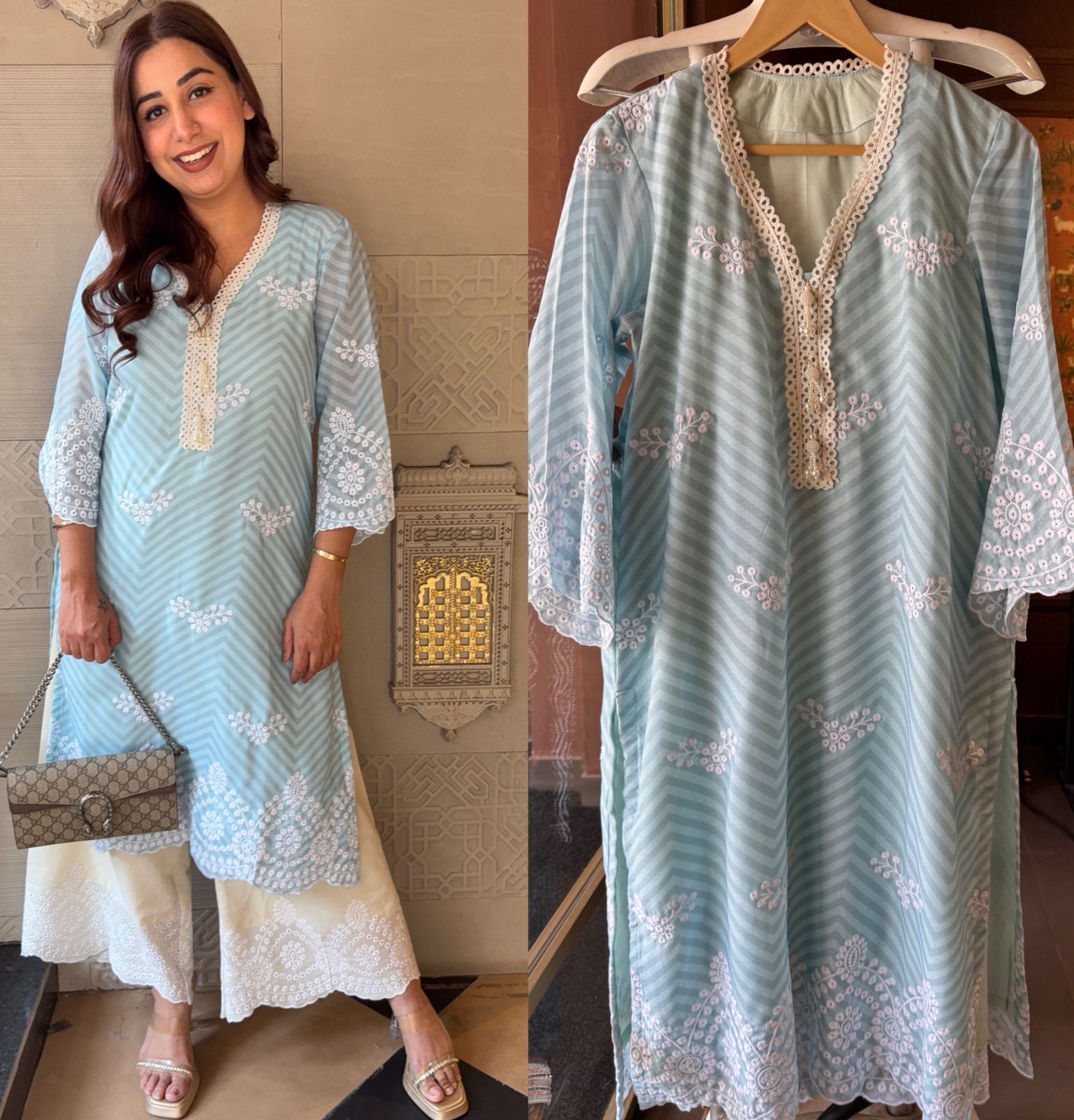 Self digital printed Stitched Mul cotton Kurta