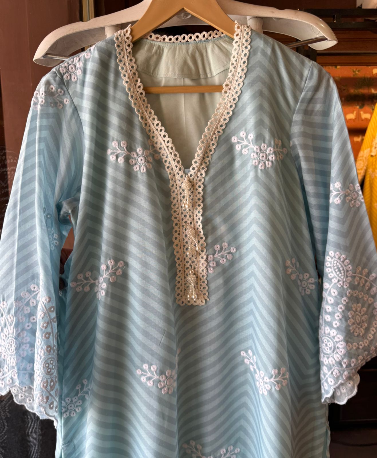 Self digital printed Stitched Mul cotton Kurta