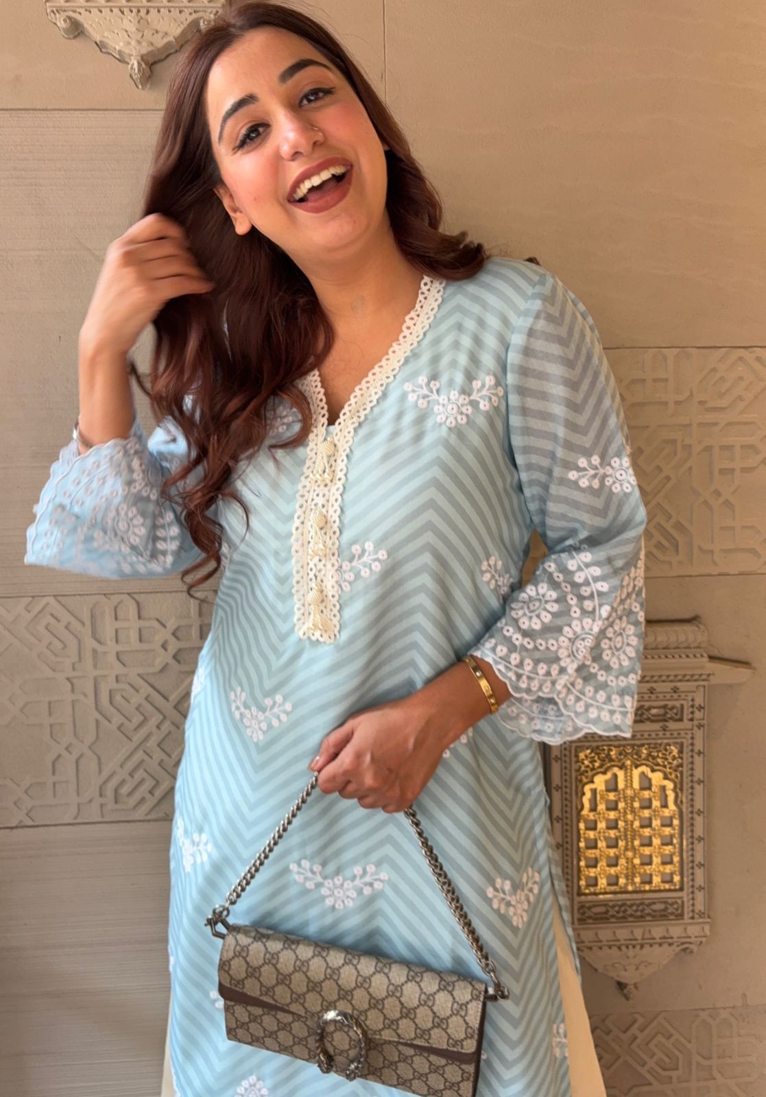 Self digital printed Stitched Mul cotton Kurta