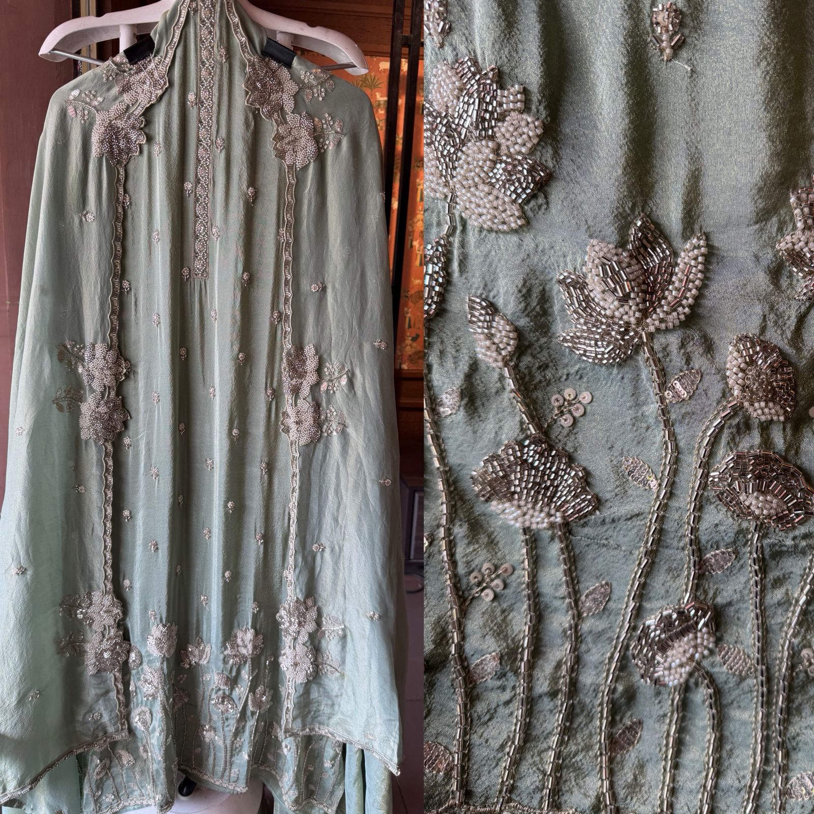 Pakistani handwork pieces On pure shimmer tissue