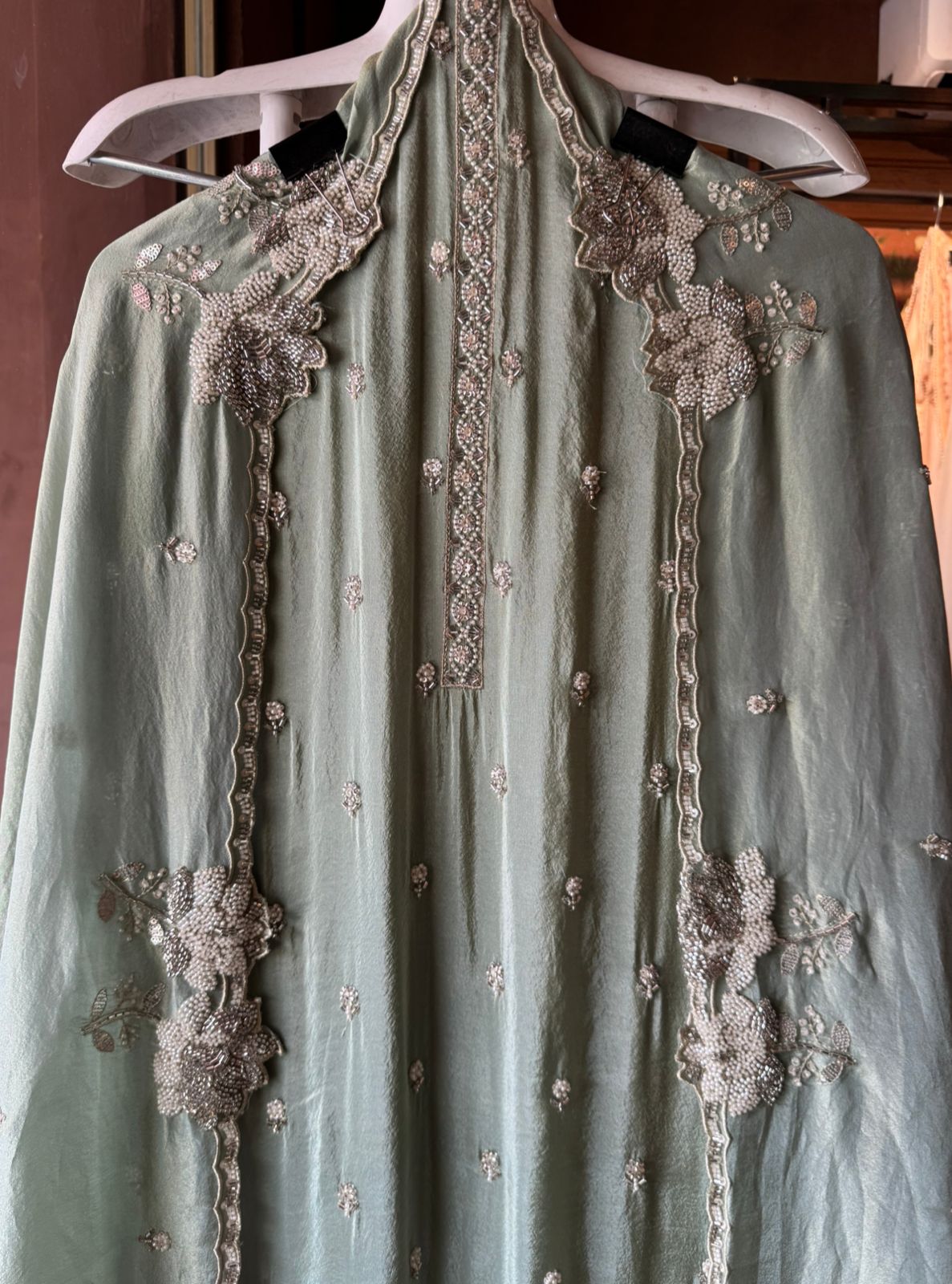 Pakistani handwork pieces On pure shimmer tissue