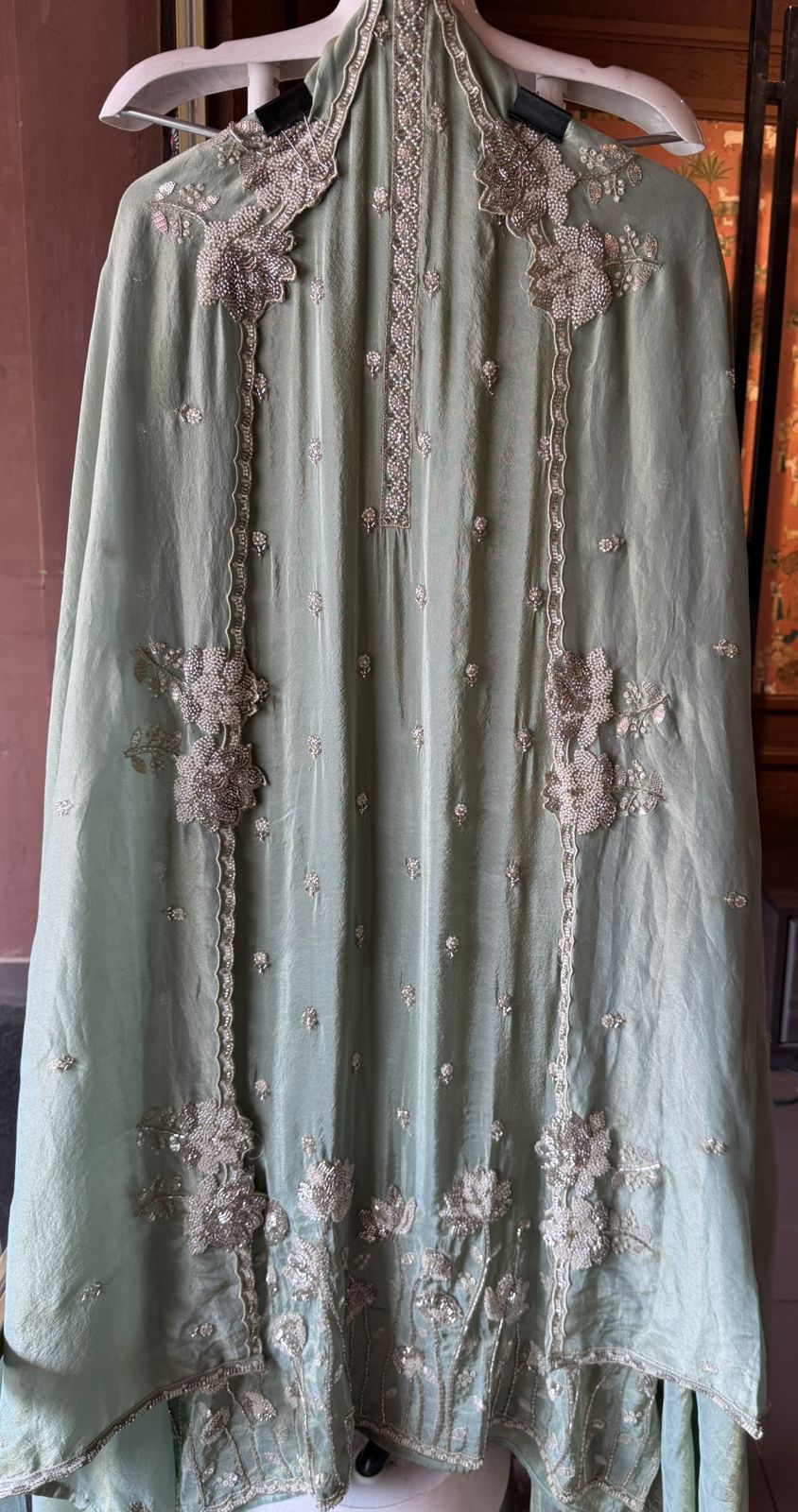 Pakistani handwork pieces On pure shimmer tissue