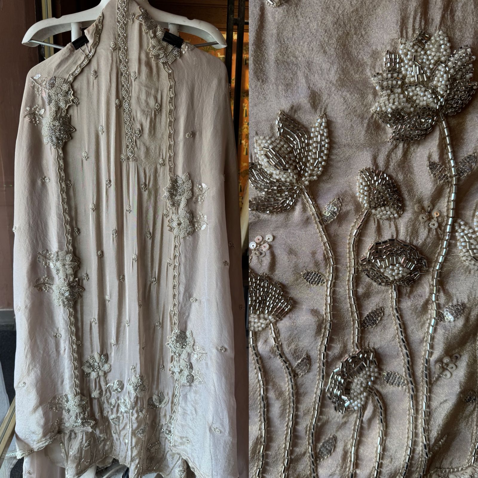 Pakistani handwork pieces On pure shimmer tissue