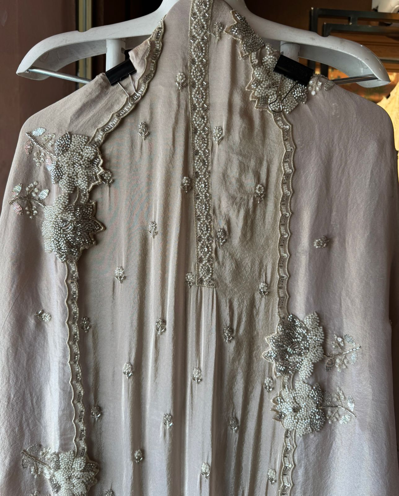 Pakistani handwork pieces On pure shimmer tissue