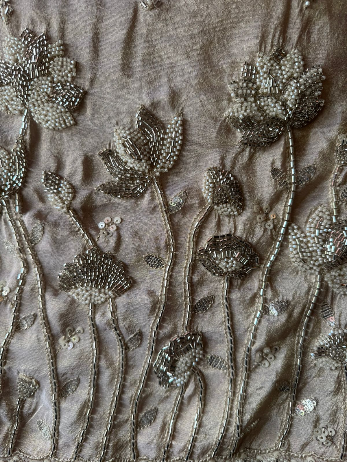 Pakistani handwork pieces On pure shimmer tissue