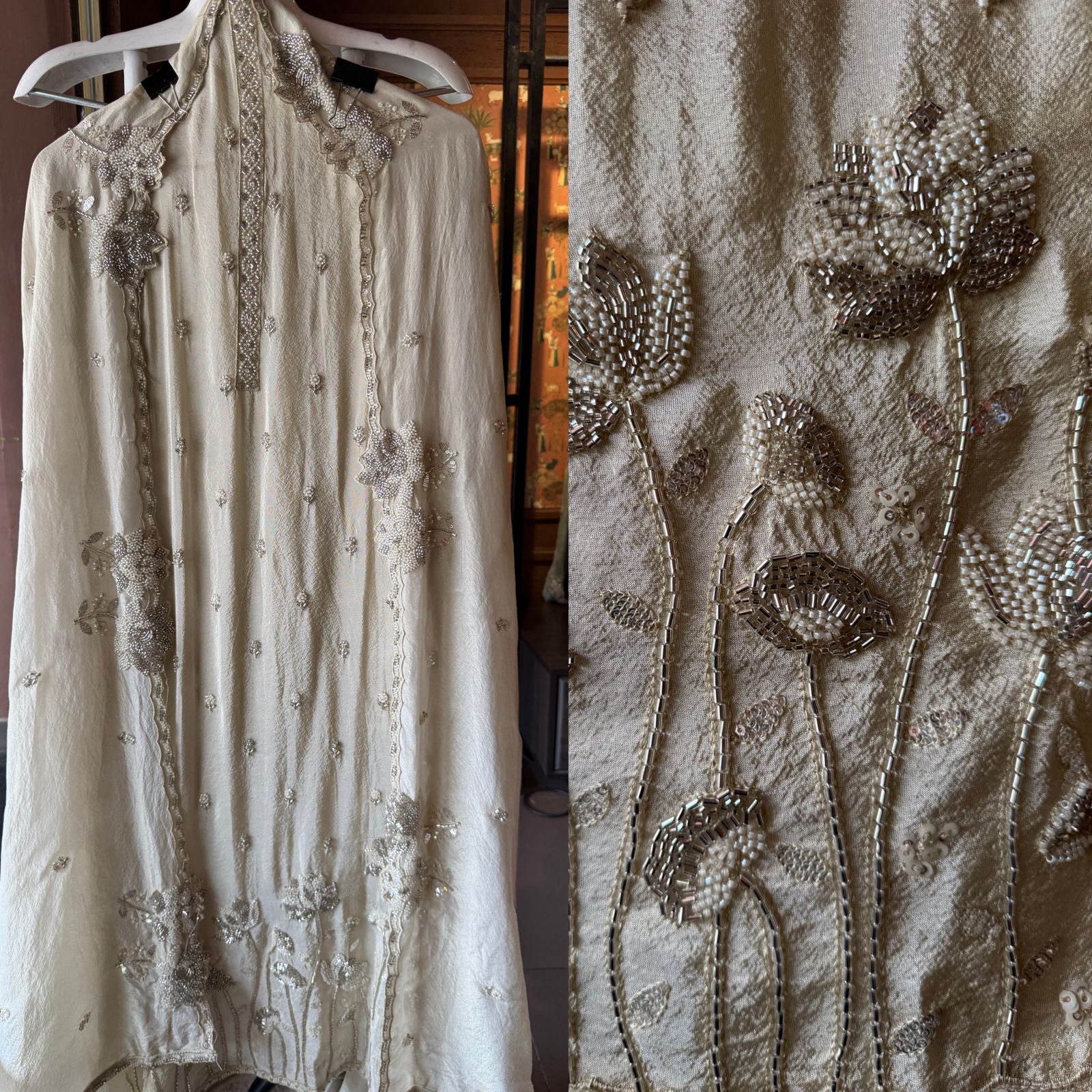 Pakistani handwork pieces On pure shimmer tissue