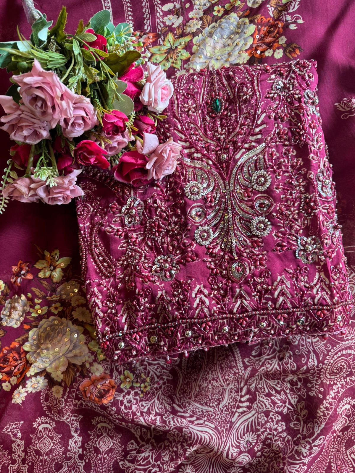 Soft Satin Silk Unstitched designer suit