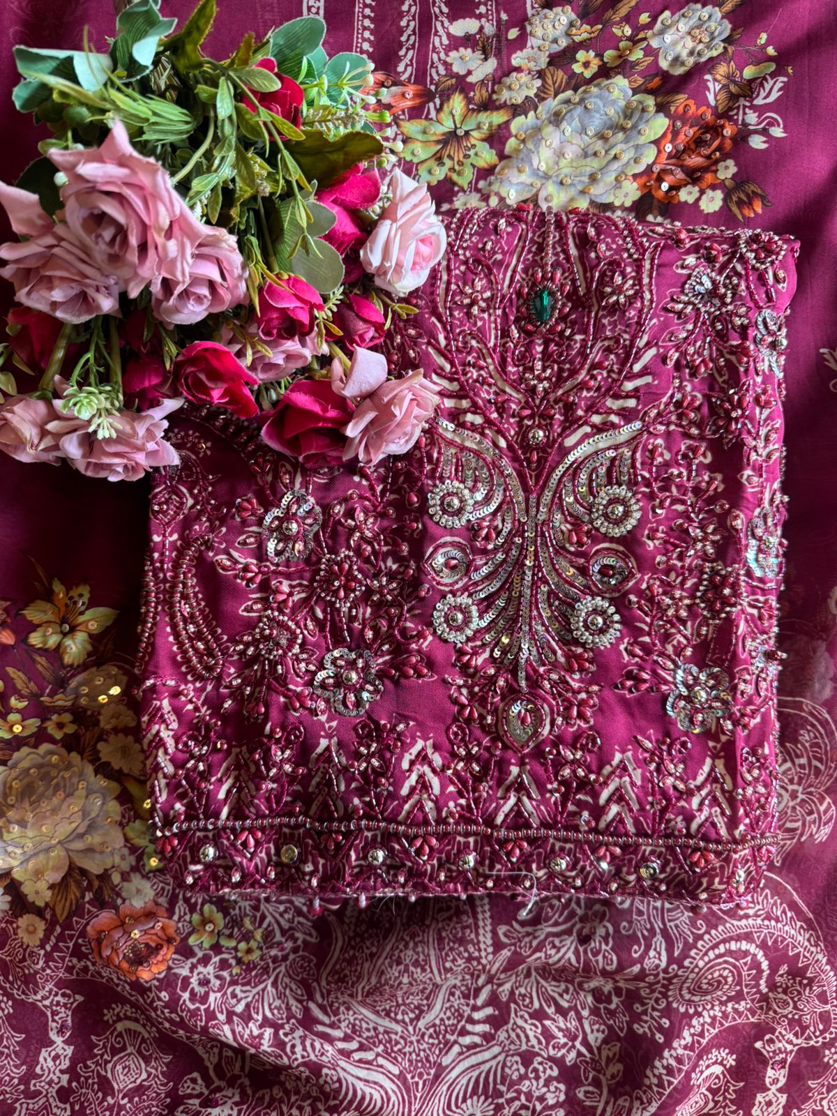 Soft Satin Silk Unstitched designer suit