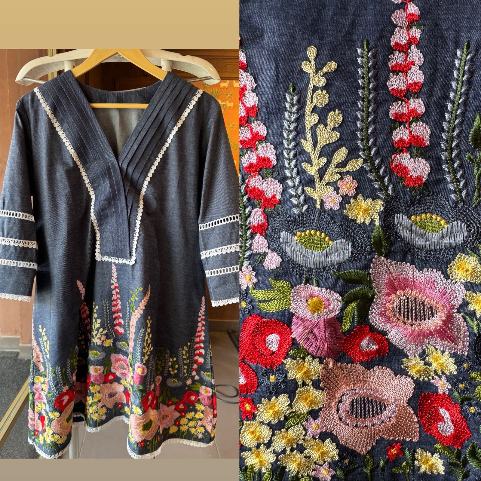 Cotton denim stitched coord Set