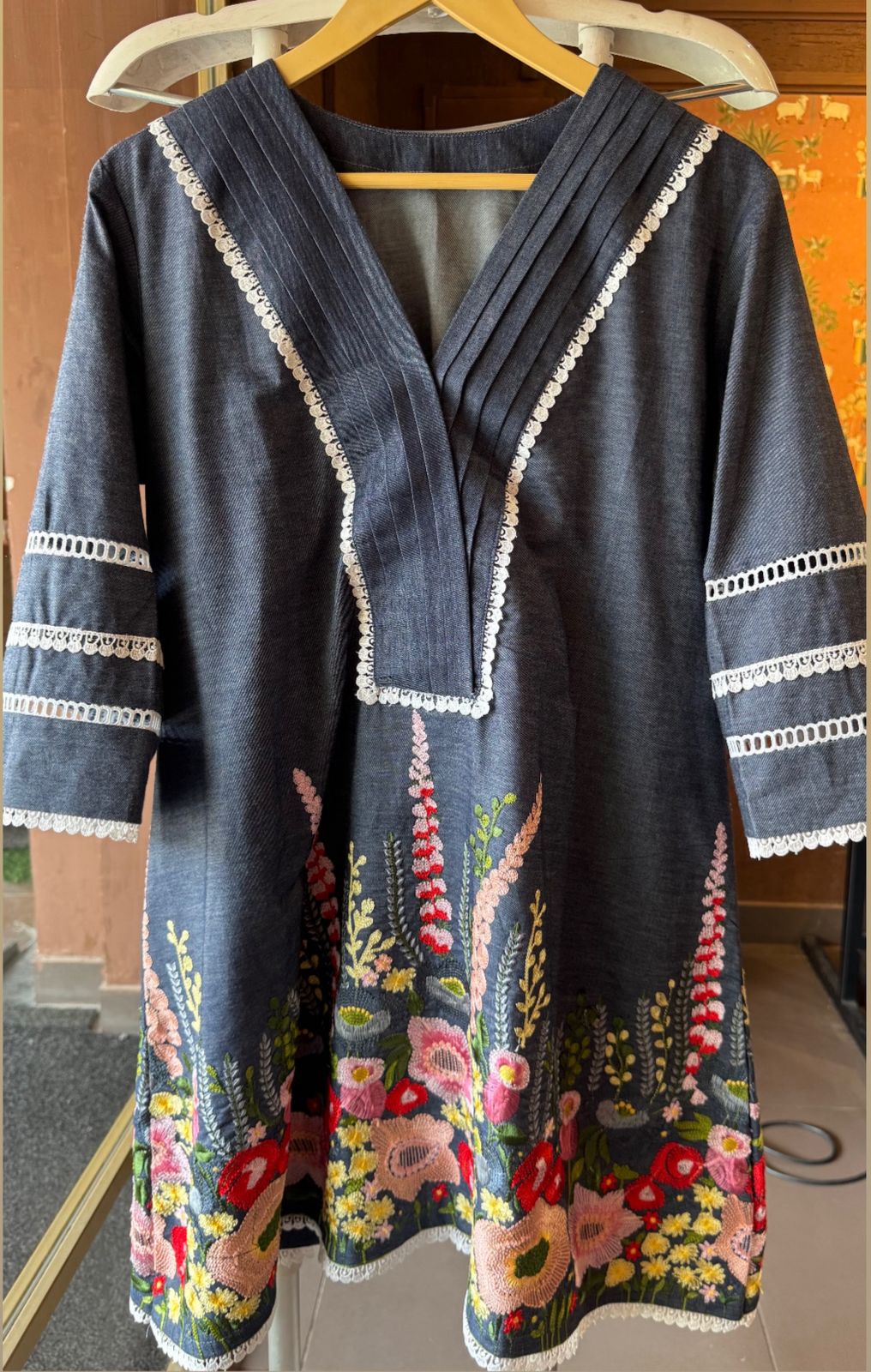 Cotton denim stitched coord Set