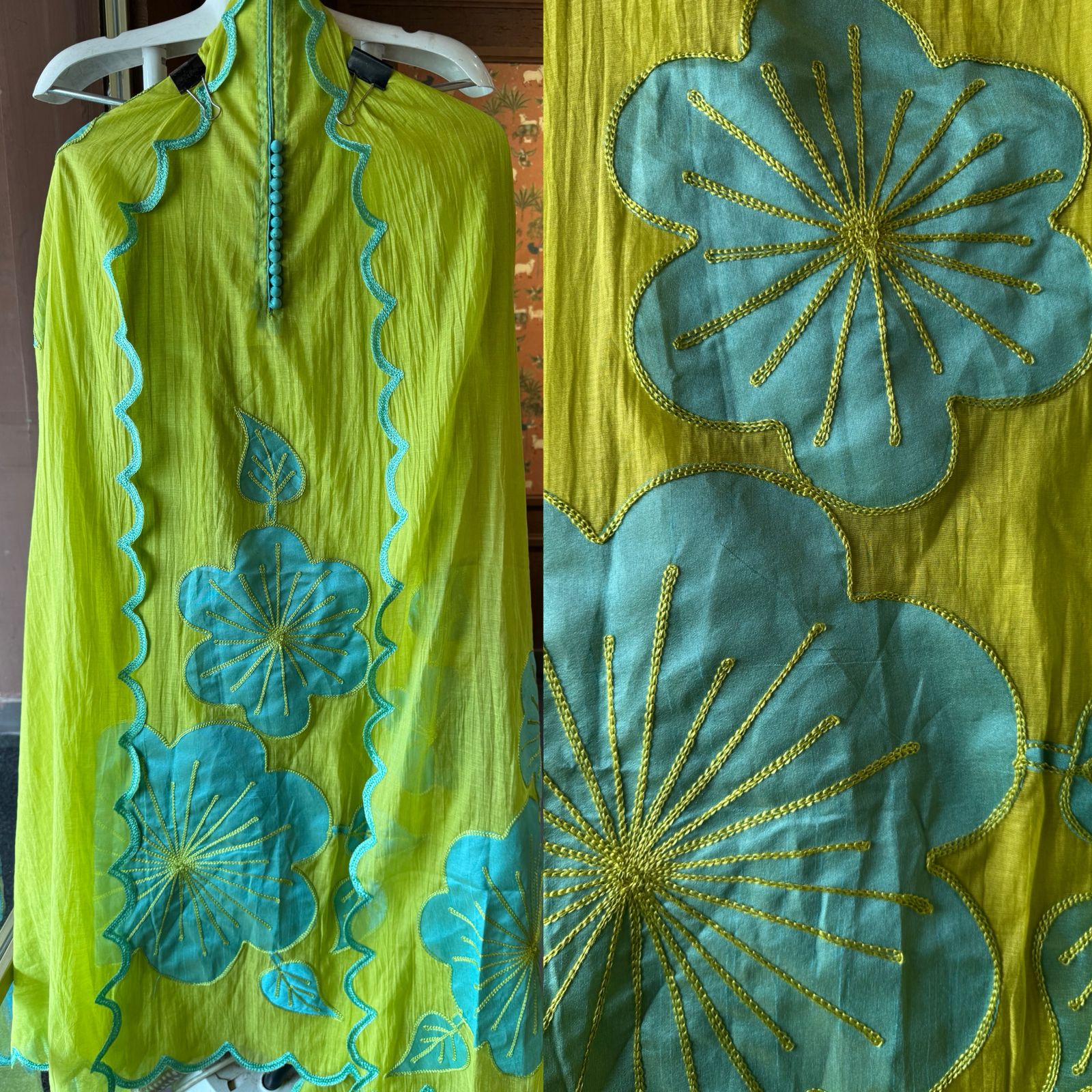 Unstitched Crushed Mul chanderi Suit