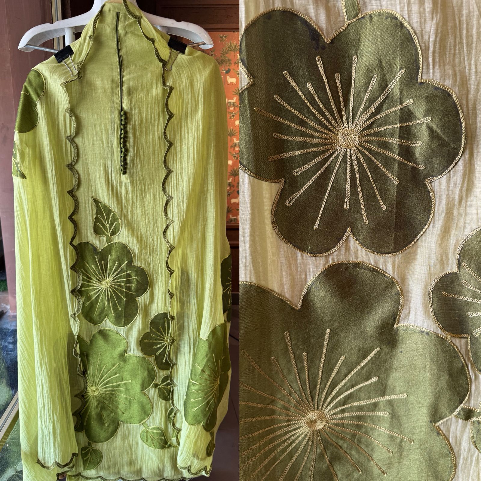 Unstitched Crushed Mul chanderi Suit