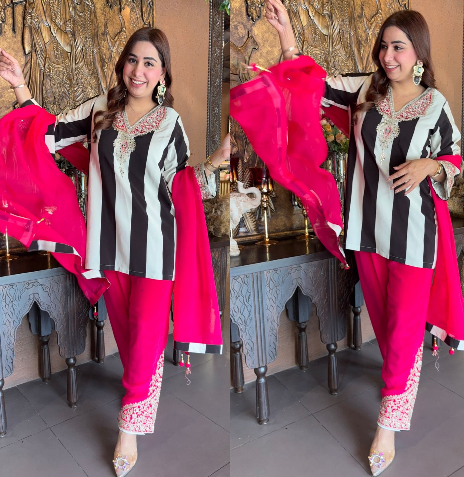 Pure crepe Black and white striped