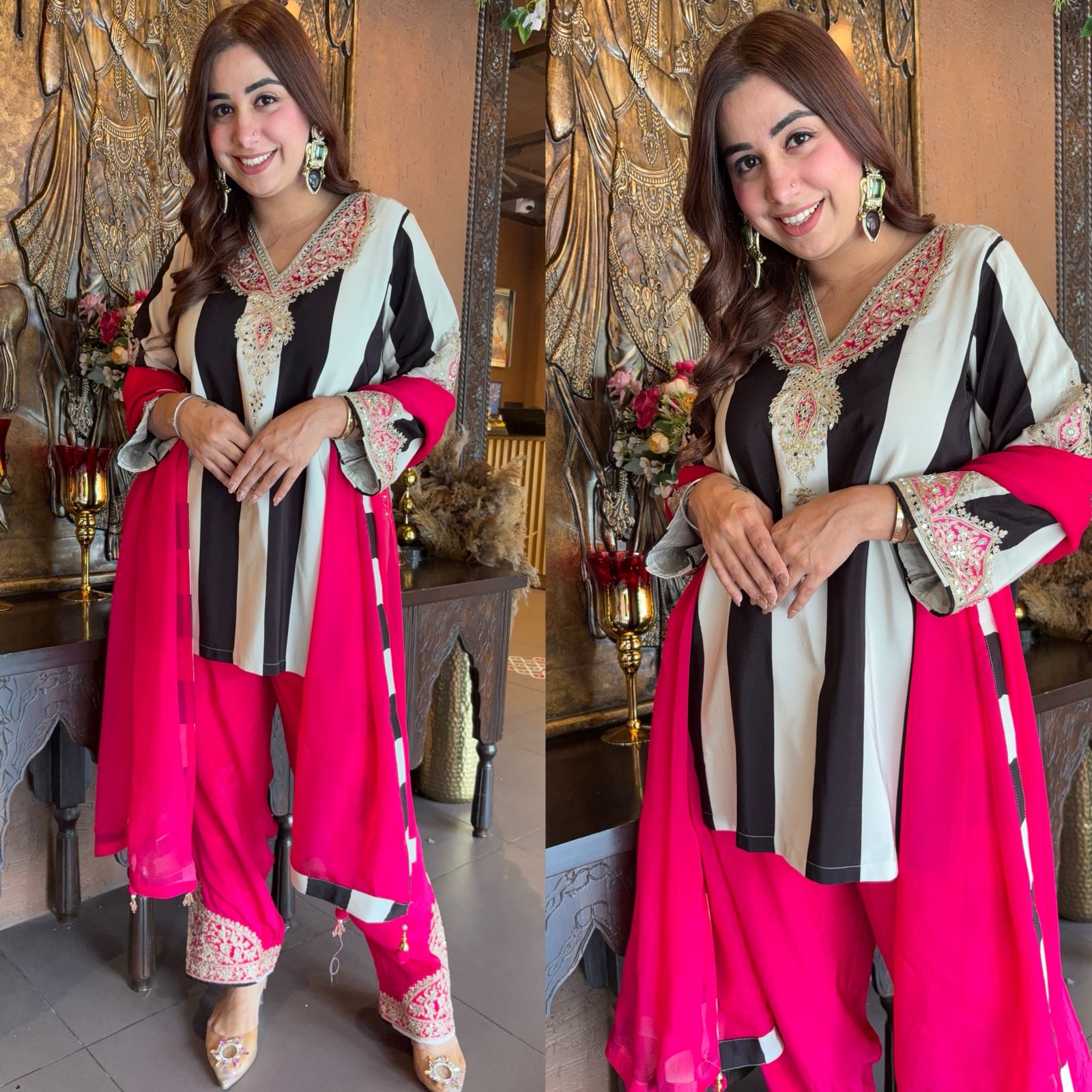 Pure crepe Black and white striped