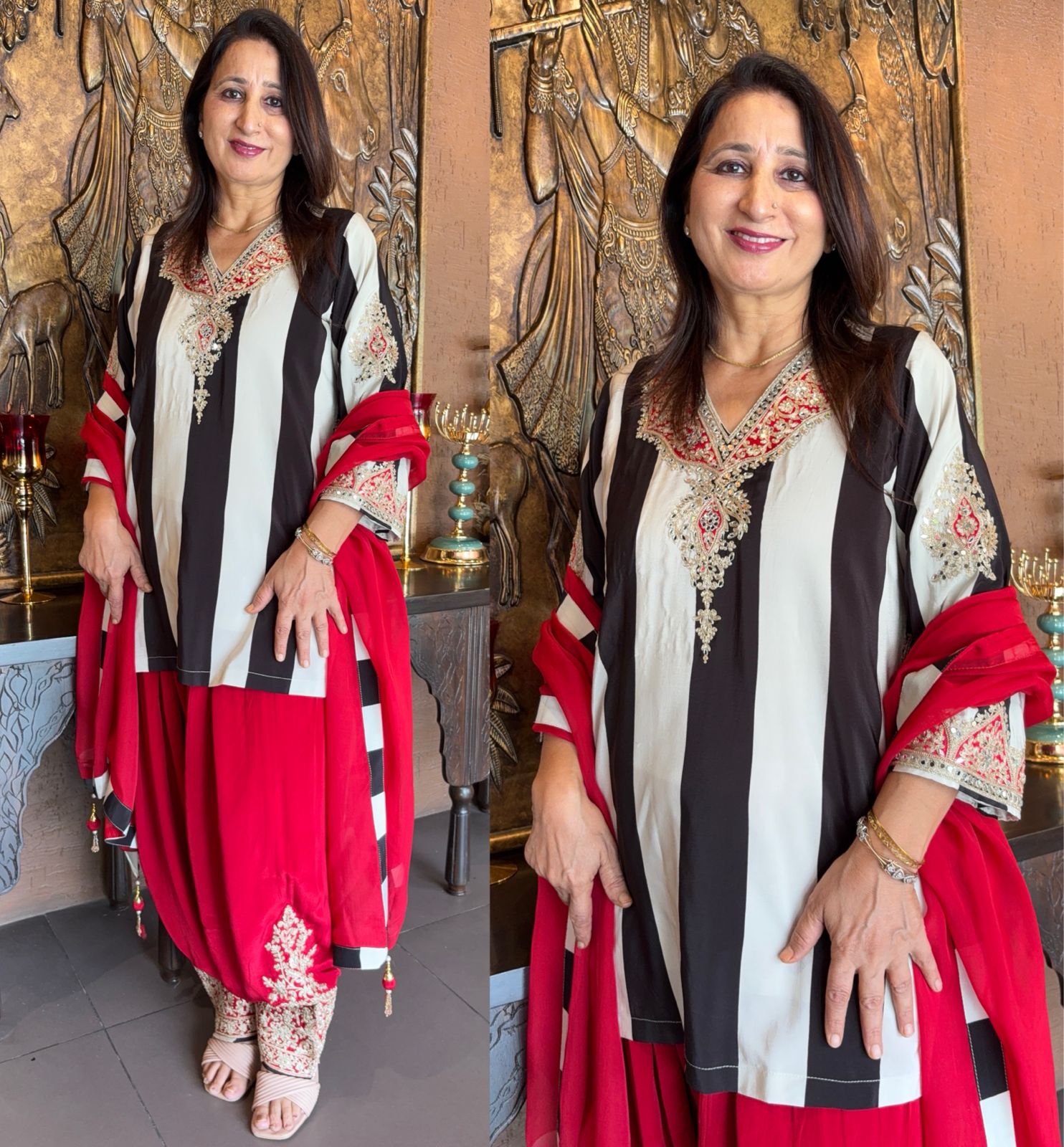 Pure crepe Black and white striped