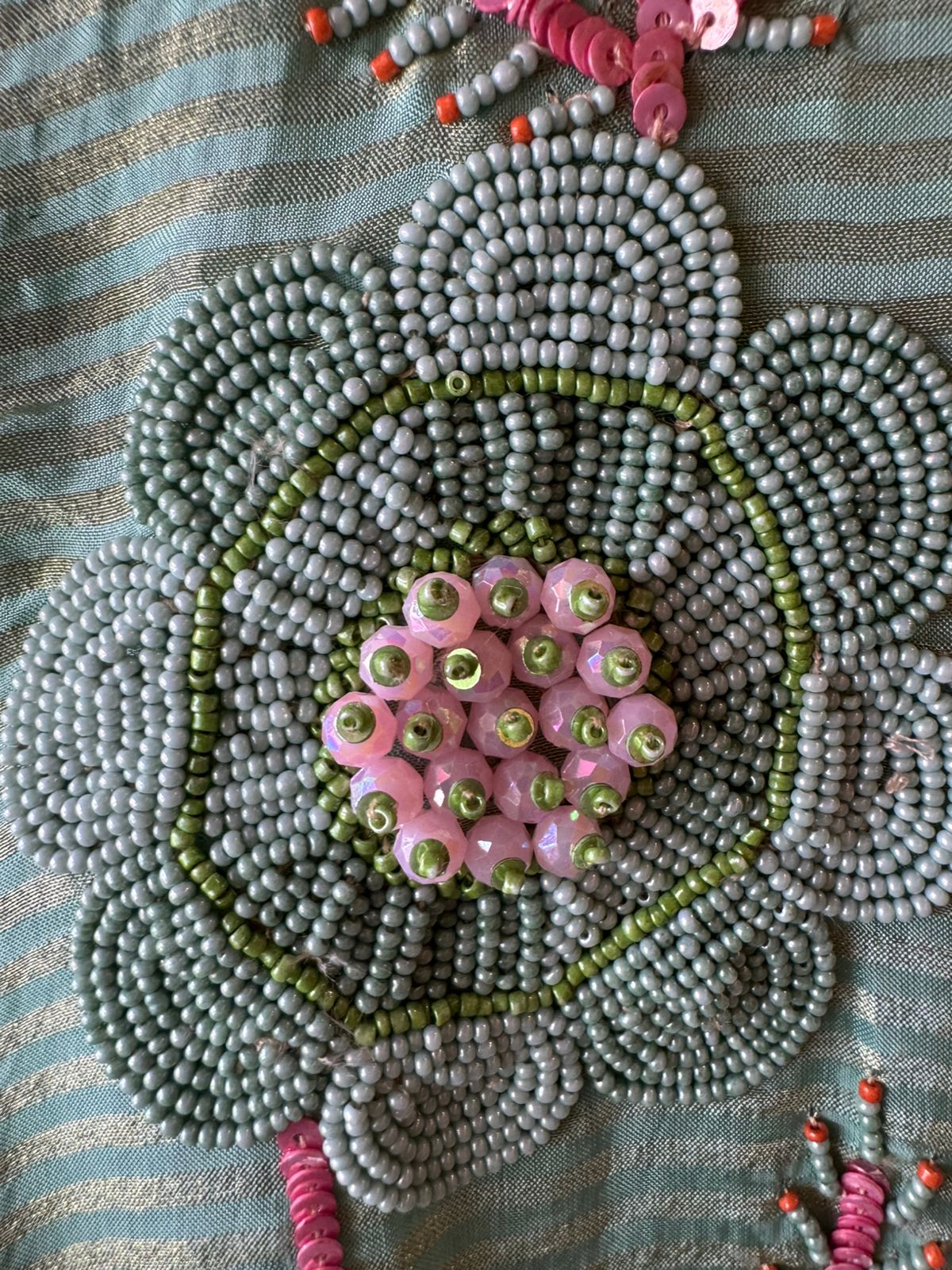 Unstitched tissue shirt with coloured Cutdana