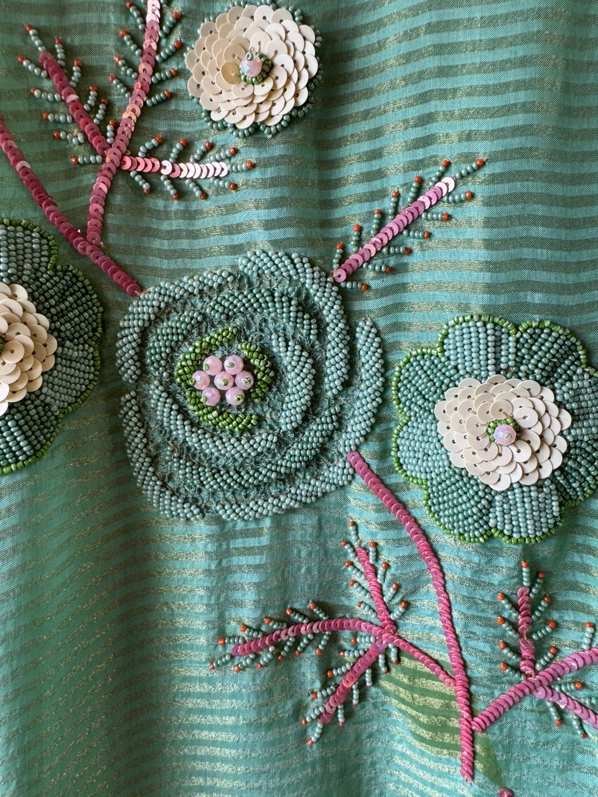 Unstitched tissue shirt with coloured Cutdana