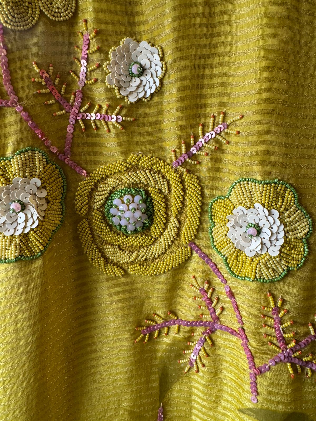 Unstitched tissue shirt with coloured Cutdana