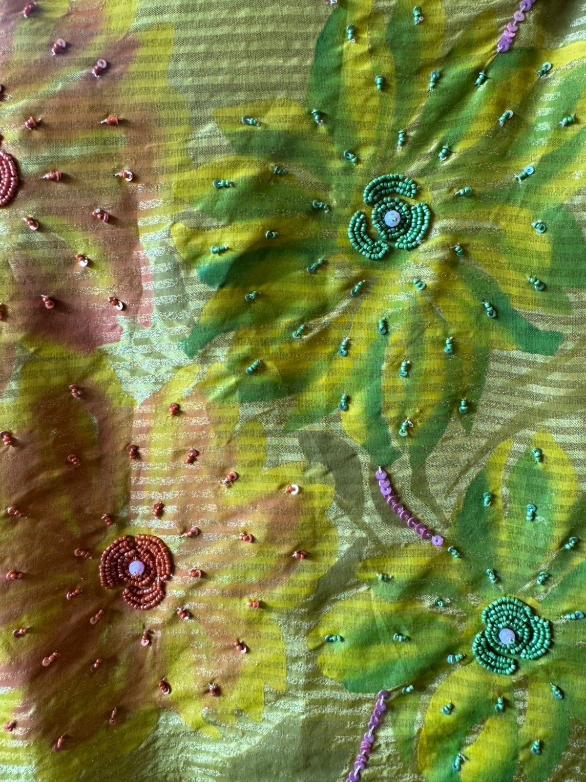 Unstitched tissue shirt with coloured Cutdana