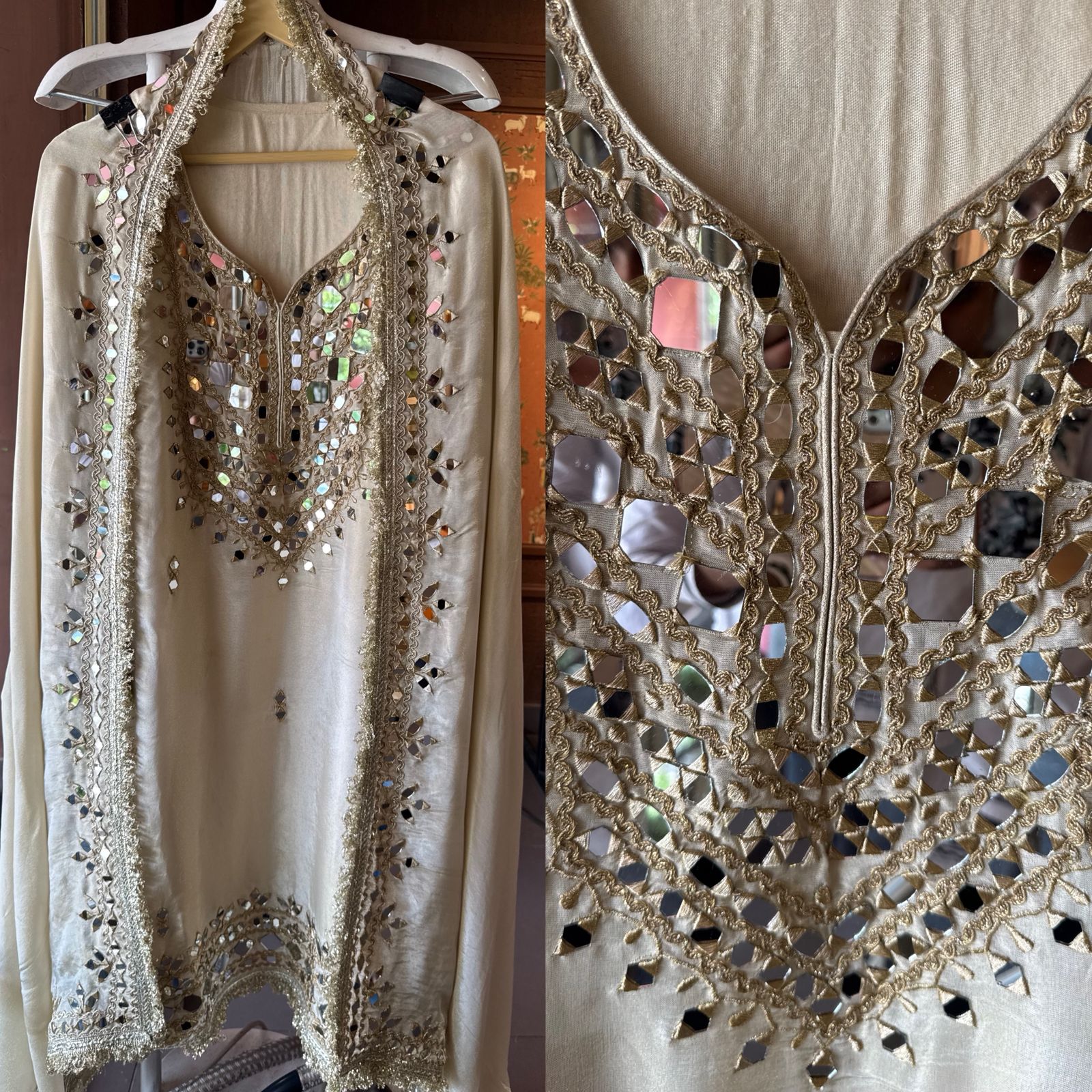 Sharara set on pure tissue with Beautiful mirror embellished neckline