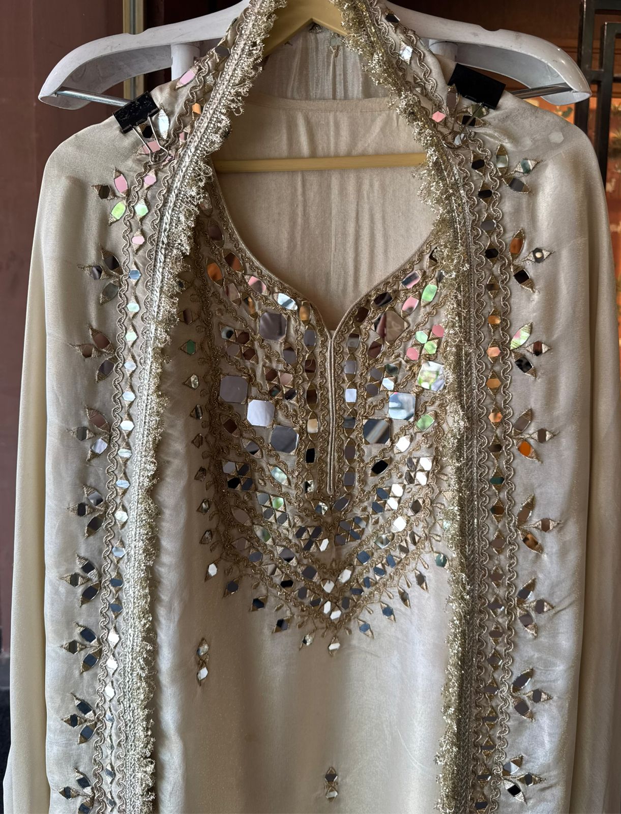 Sharara set on pure tissue with Beautiful mirror embellished neckline