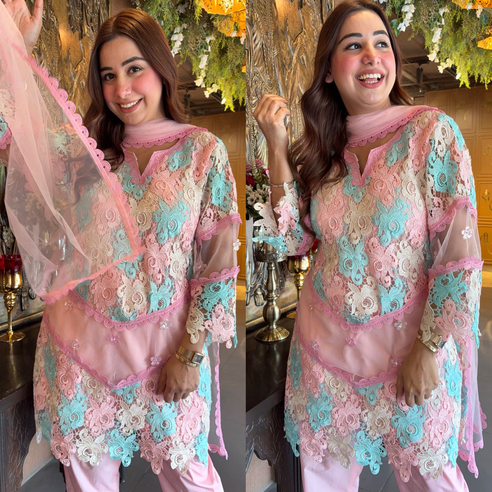 Stitched cotton Crochet shirt Front and back