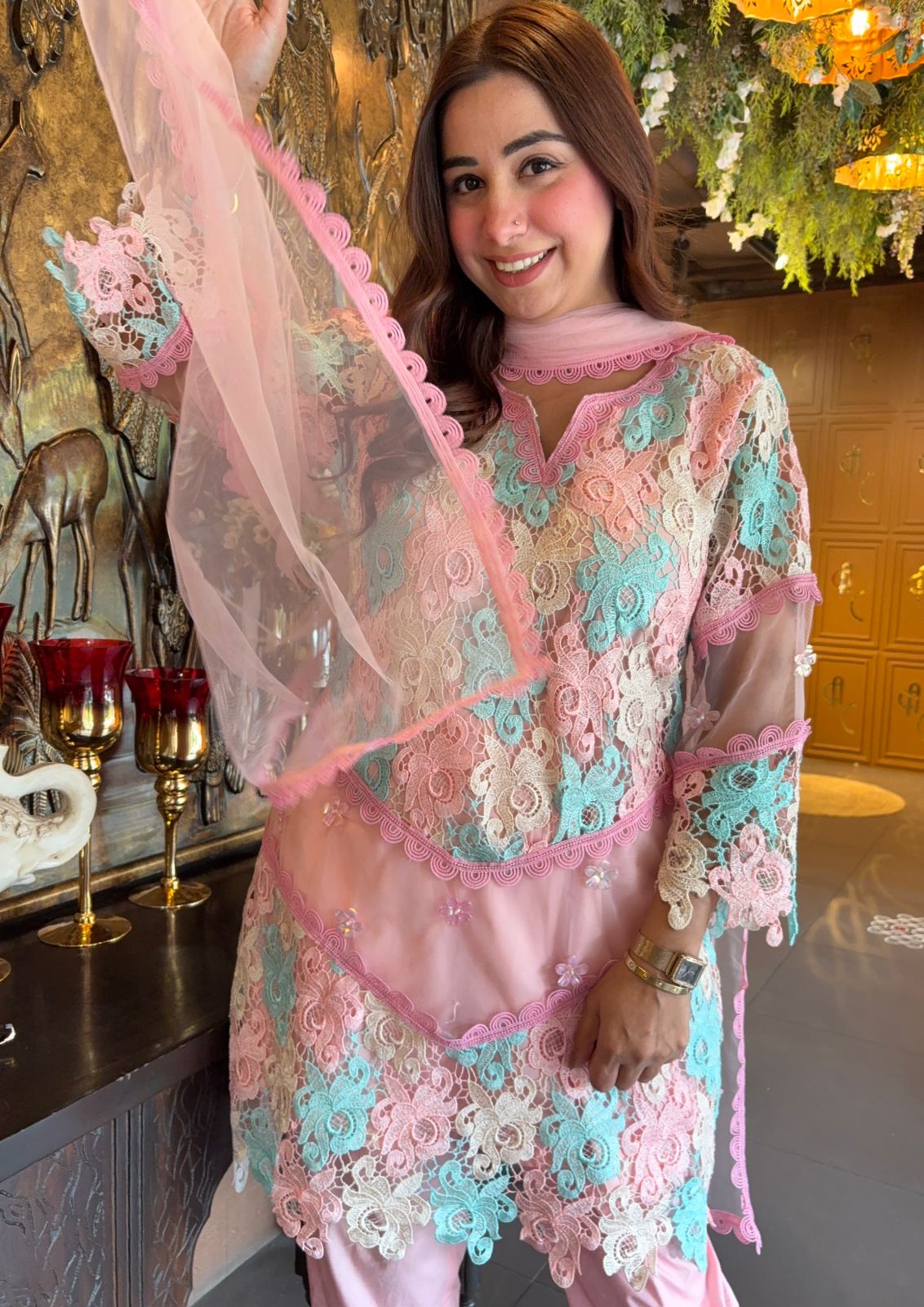 Stitched cotton Crochet shirt Front and back