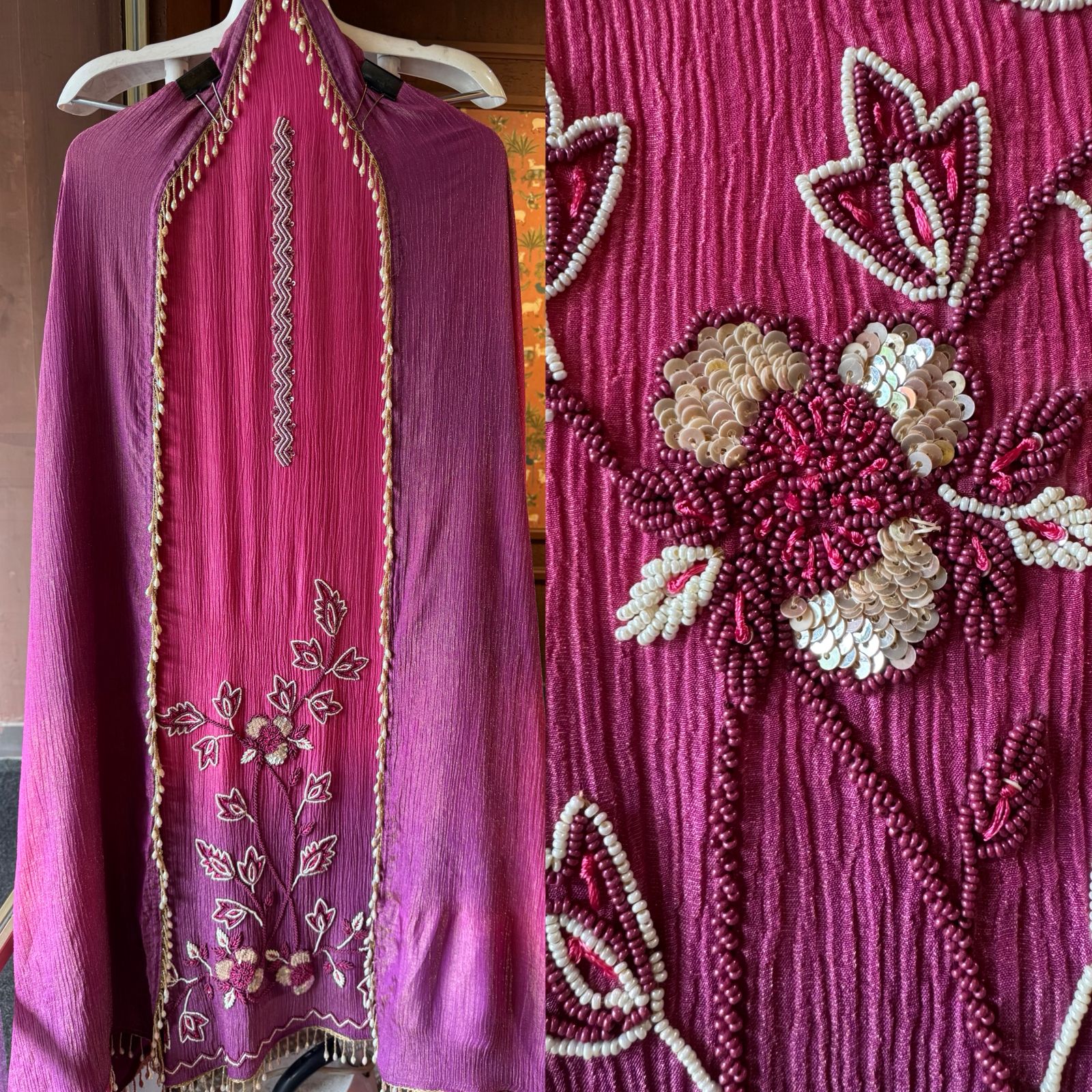 Crushed stretchable Tissue fabric Unstitched