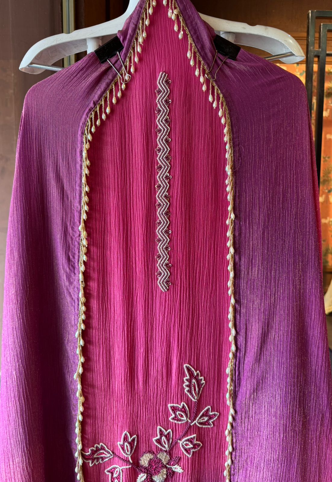 Crushed stretchable Tissue fabric Unstitched