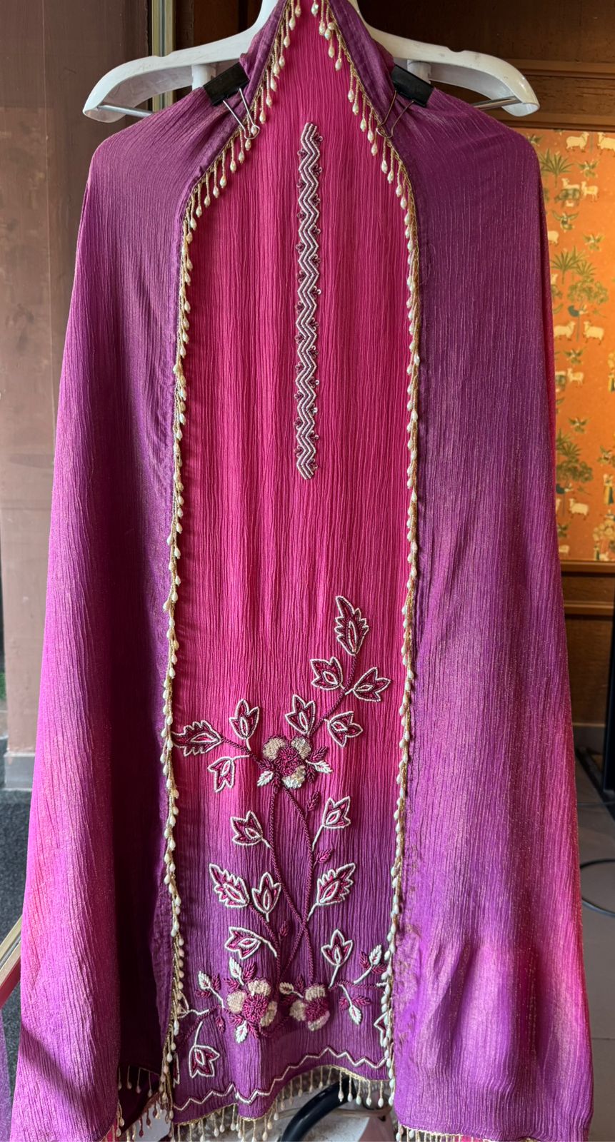 Crushed stretchable Tissue fabric Unstitched