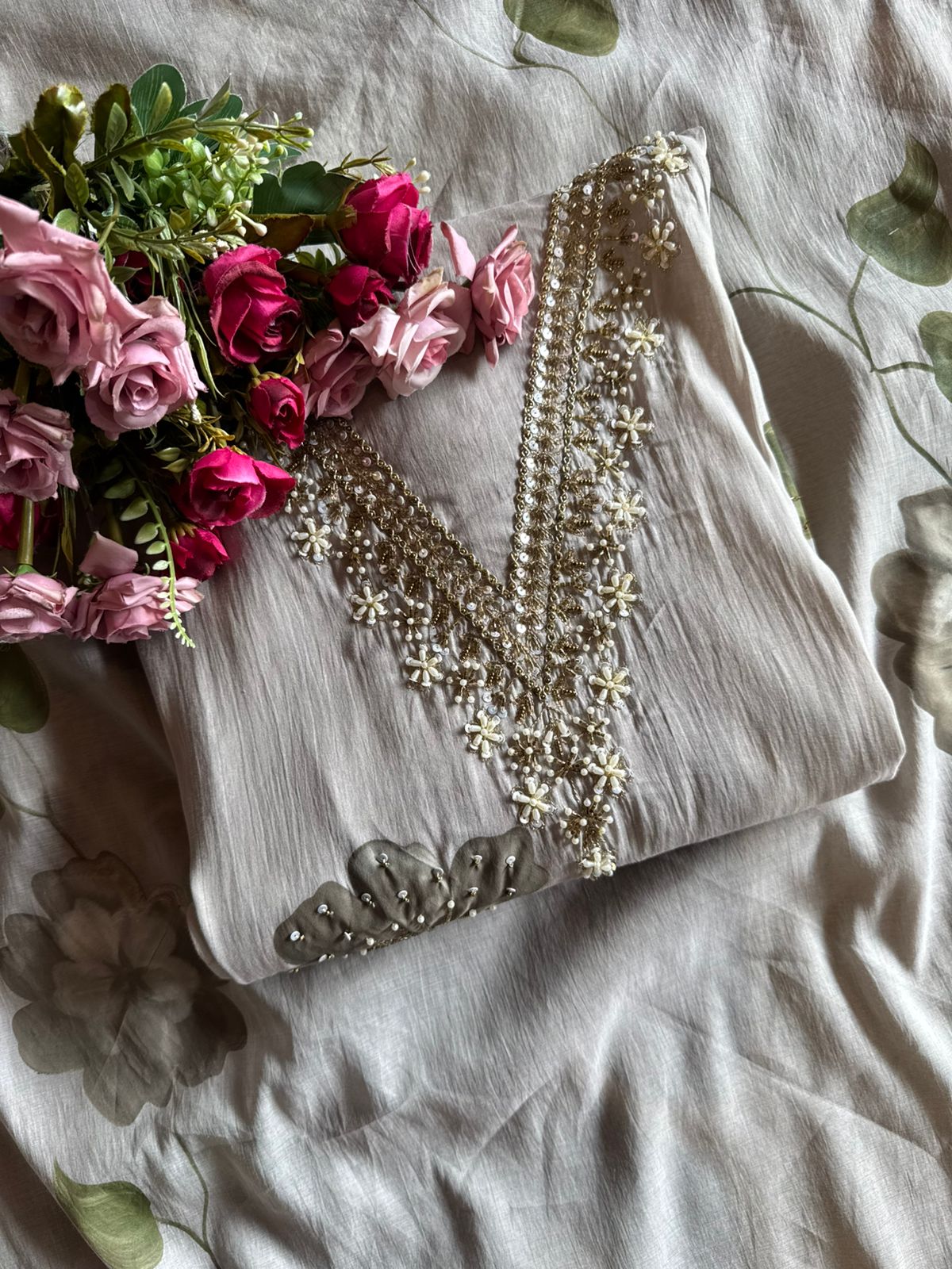 Soft Mul chanderi Unstitched suit