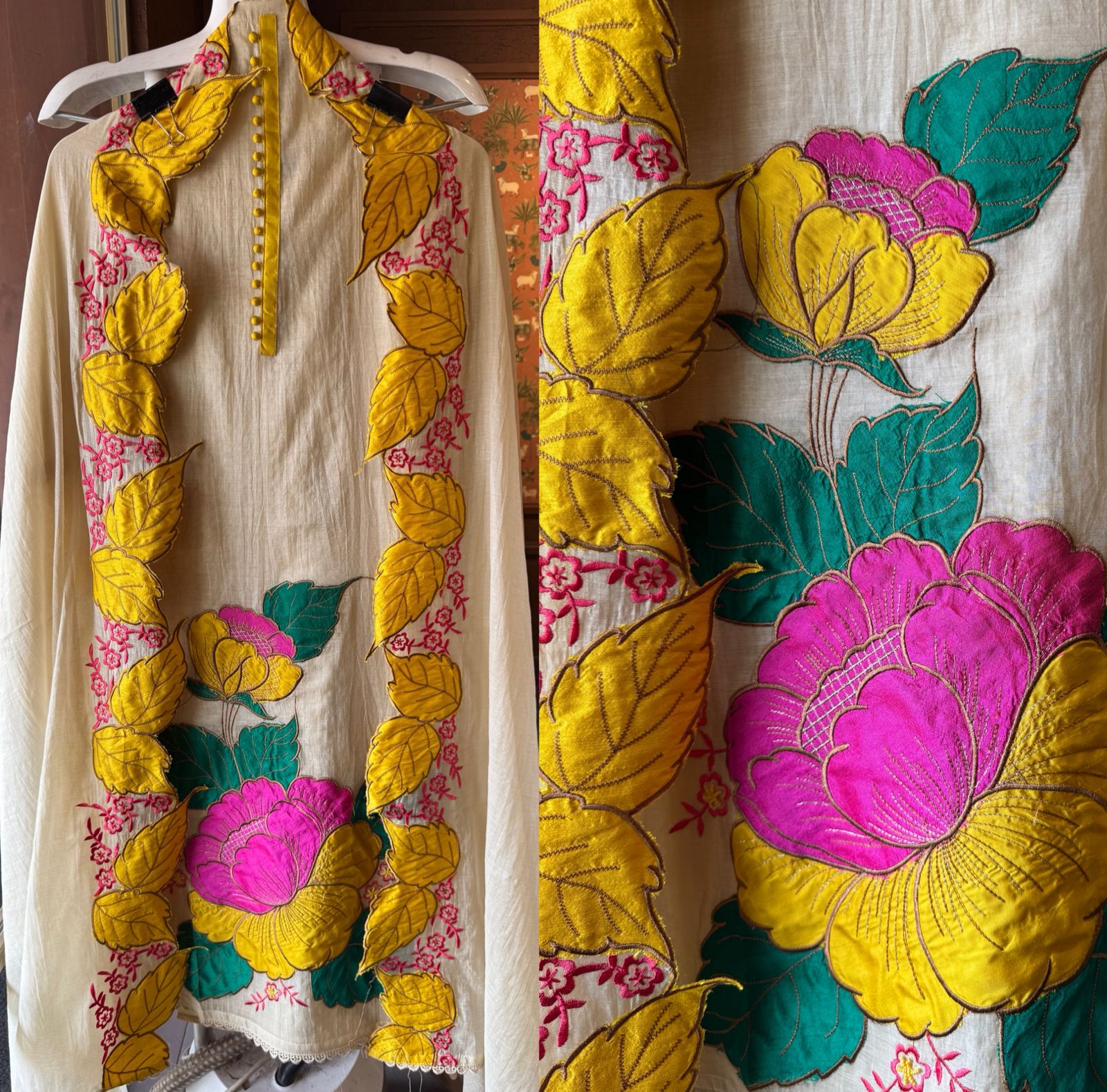 Unstitched Crushed Mul chanderi Suit