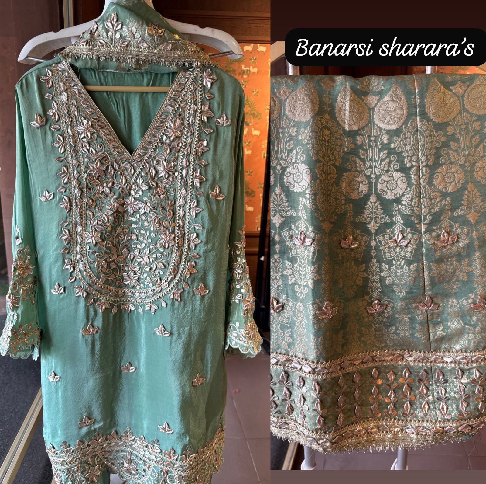 Pure Stitched tissue sharara set