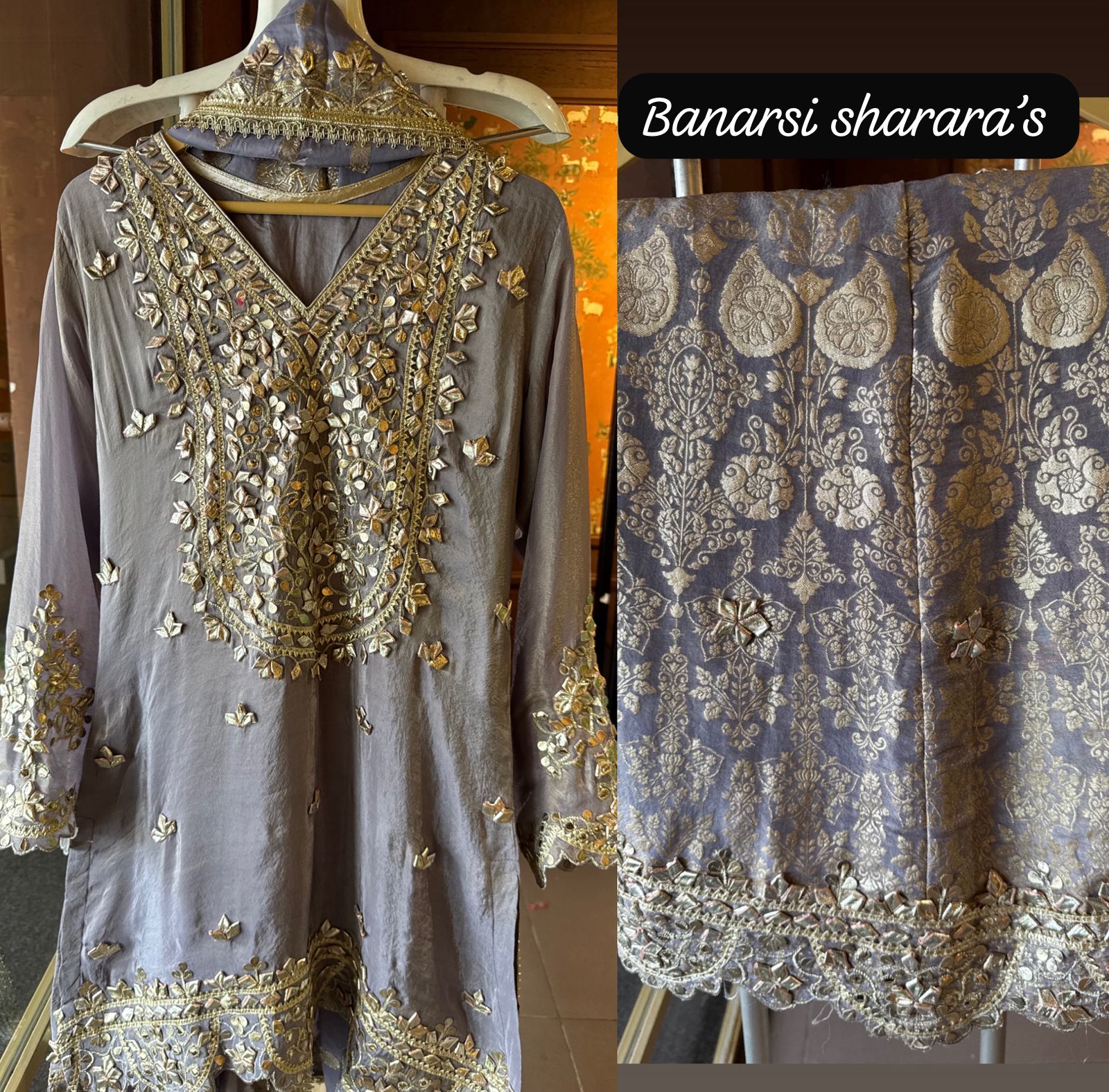 Pure Stitched tissue sharara set
