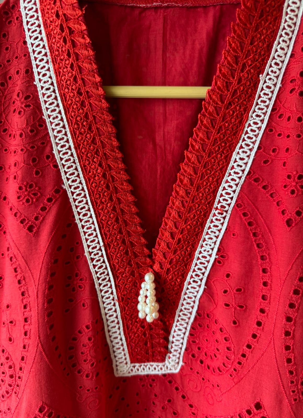Beautiful Blood red Cotton chicken stitched Suit