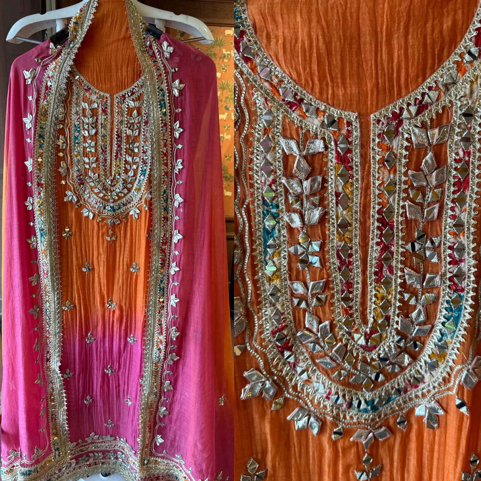 Pure mul Chanderi ombre Unstitched shirt