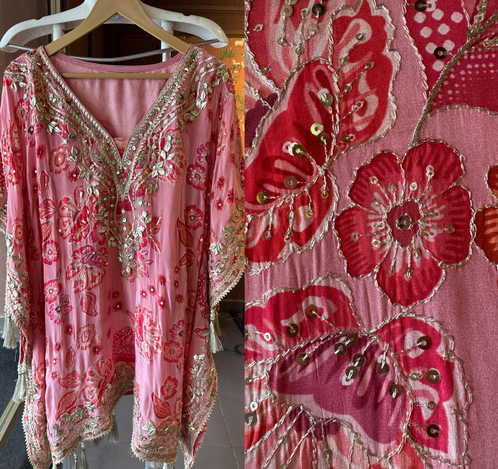 Pure crepe stitched kaaftan set