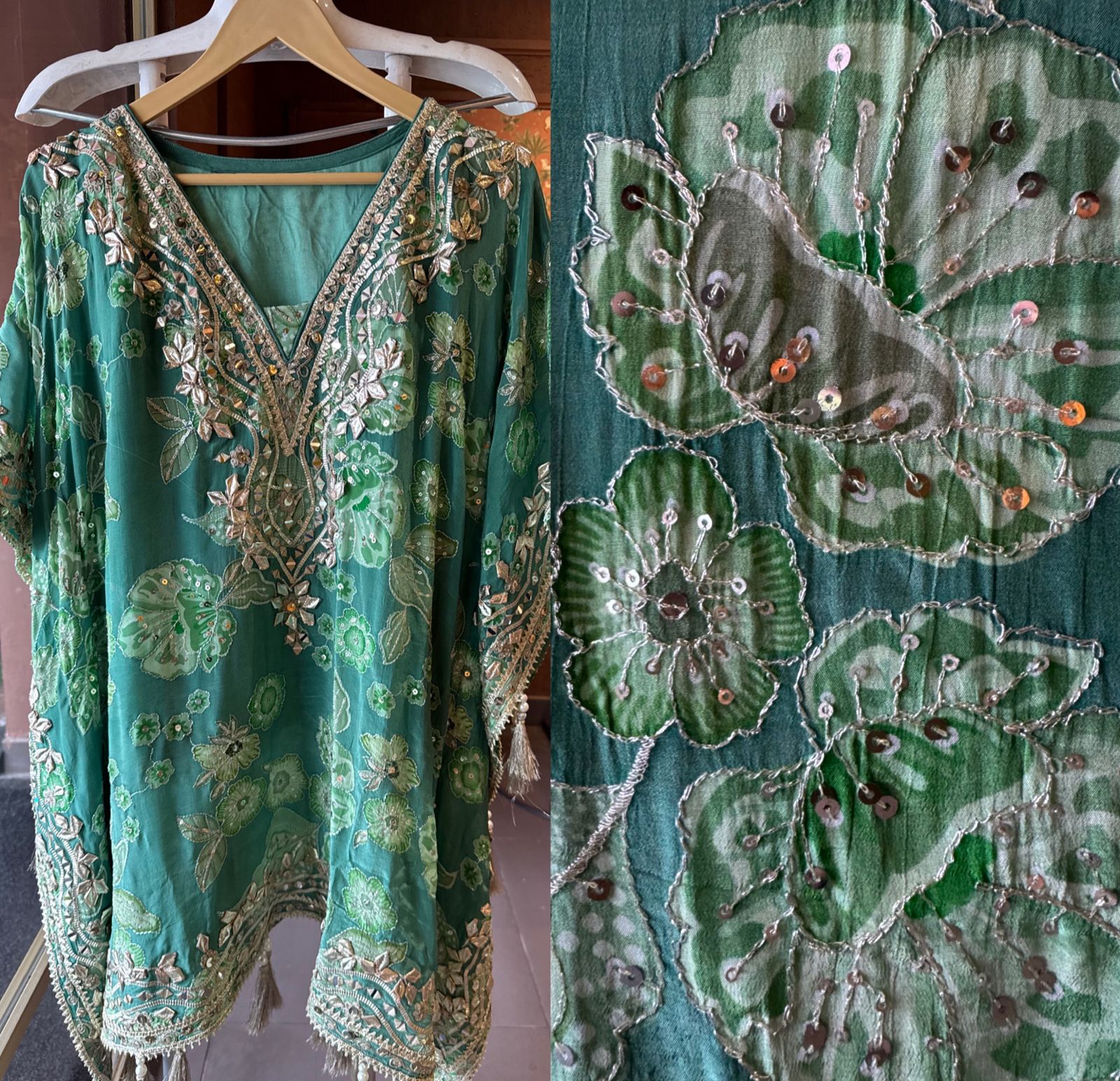 Pure crepe stitched kaaftan set