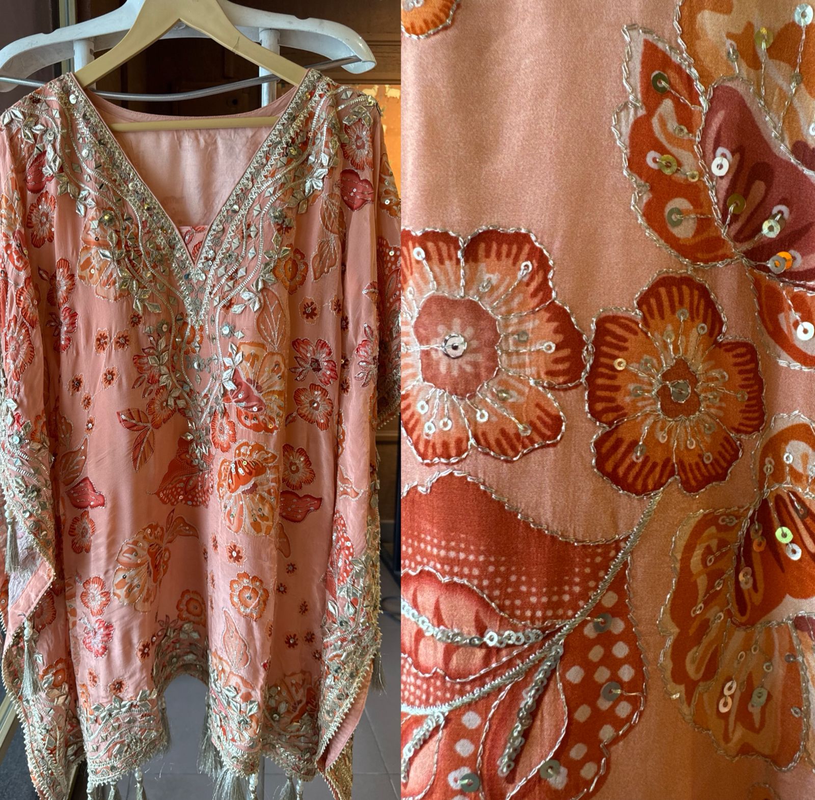 Pure crepe stitched kaaftan set