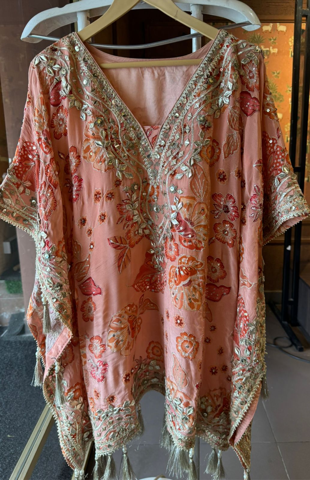 Pure crepe stitched kaaftan set