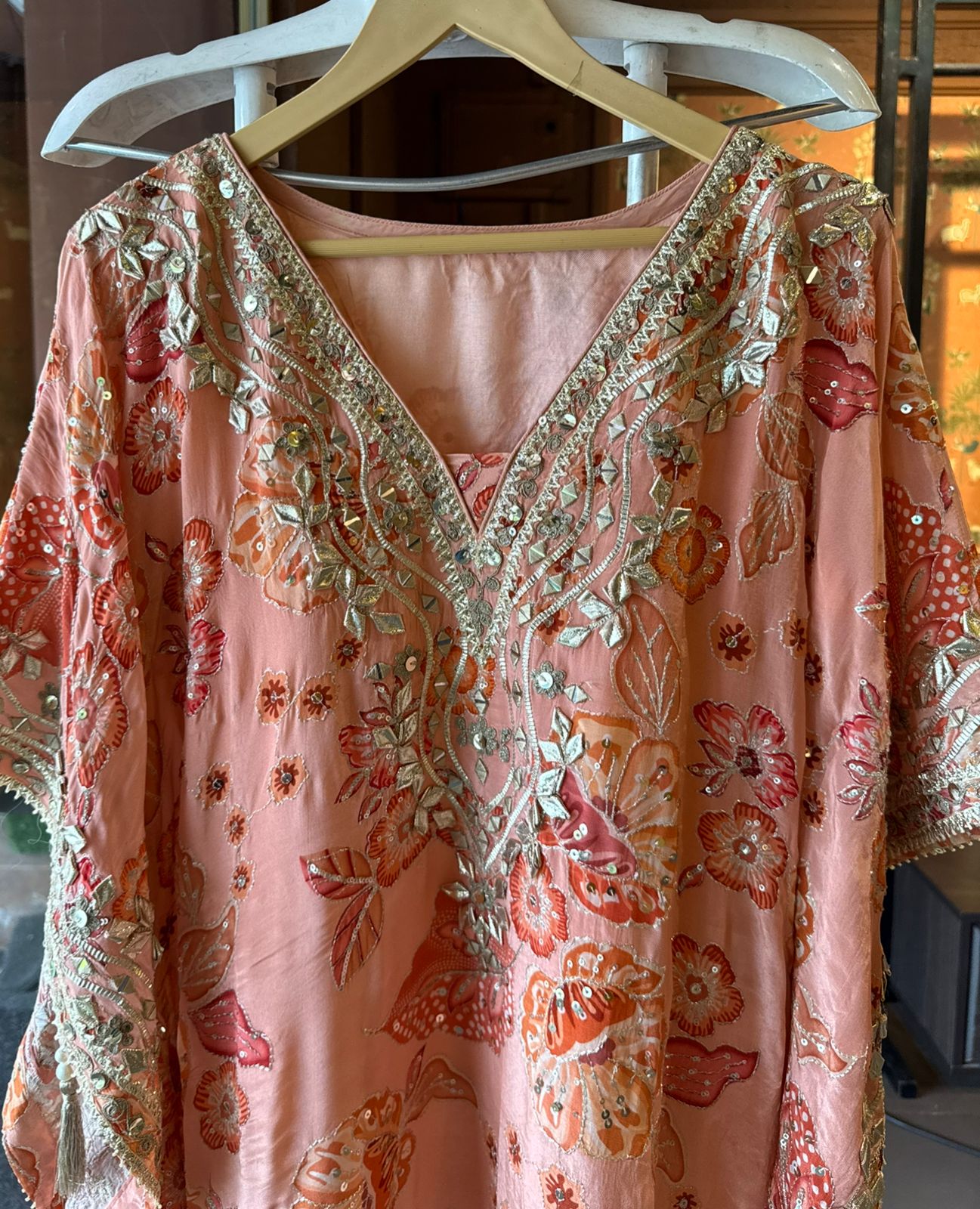 Pure crepe stitched kaaftan set