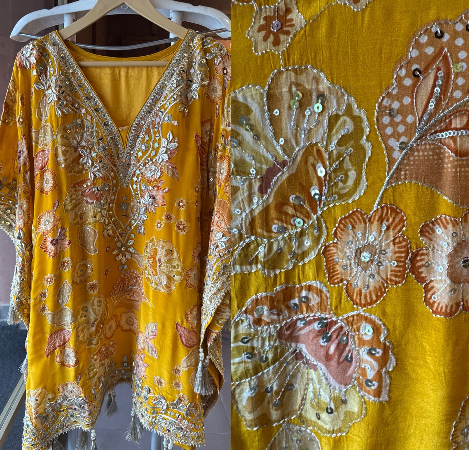 Pure crepe stitched kaaftan set