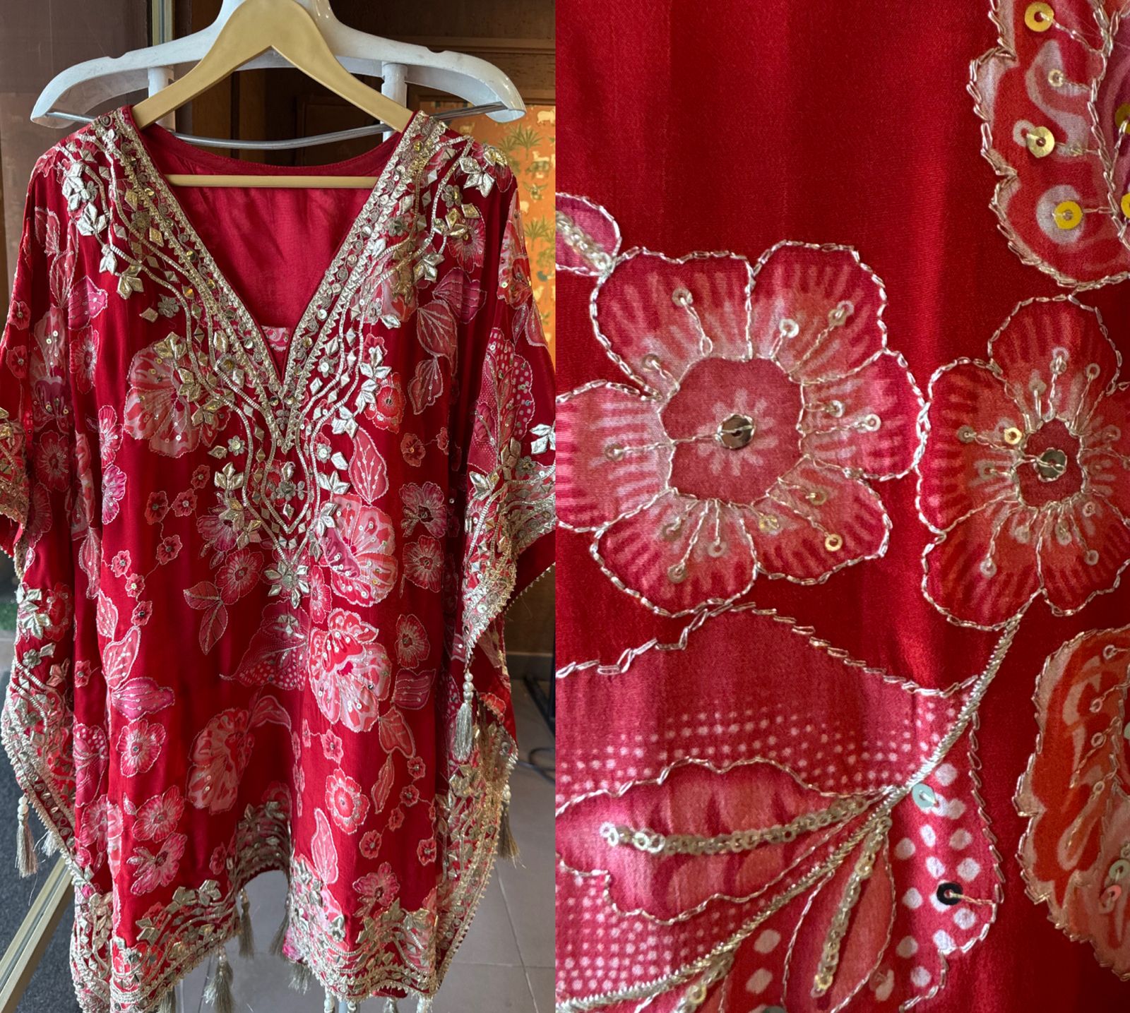 Pure crepe stitched kaaftan set