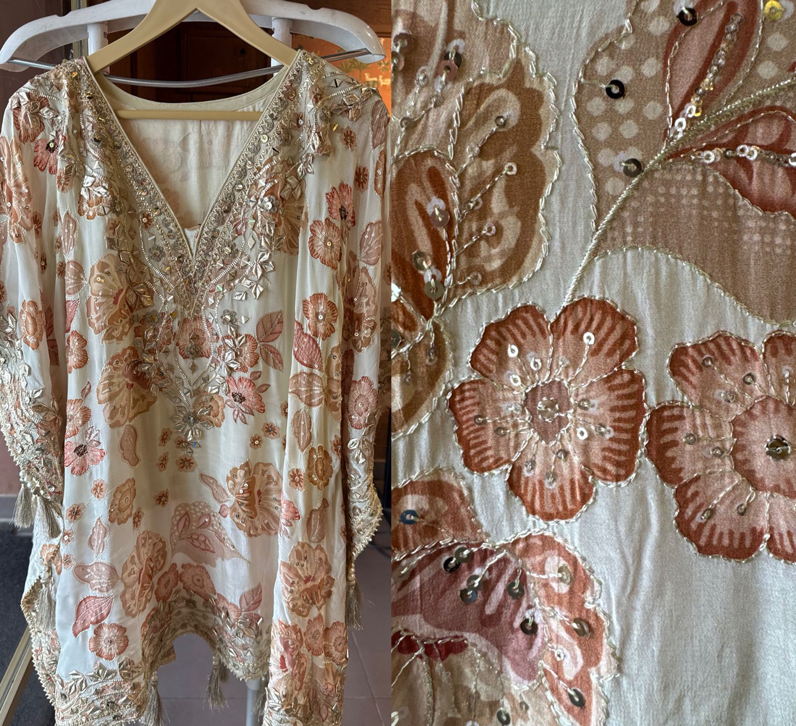 Pure crepe stitched kaaftan set